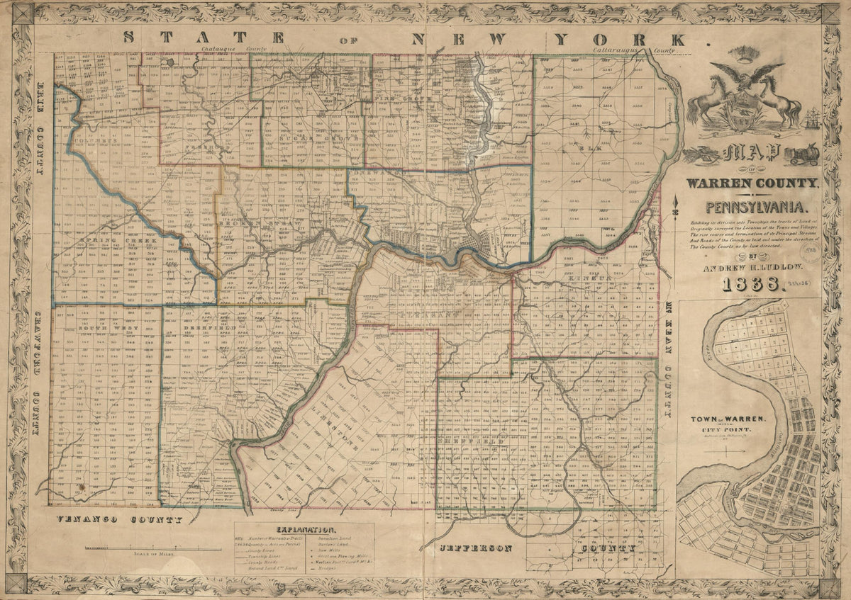 Map of Warren County, Pennsylvania 1838 by Relic Map Company