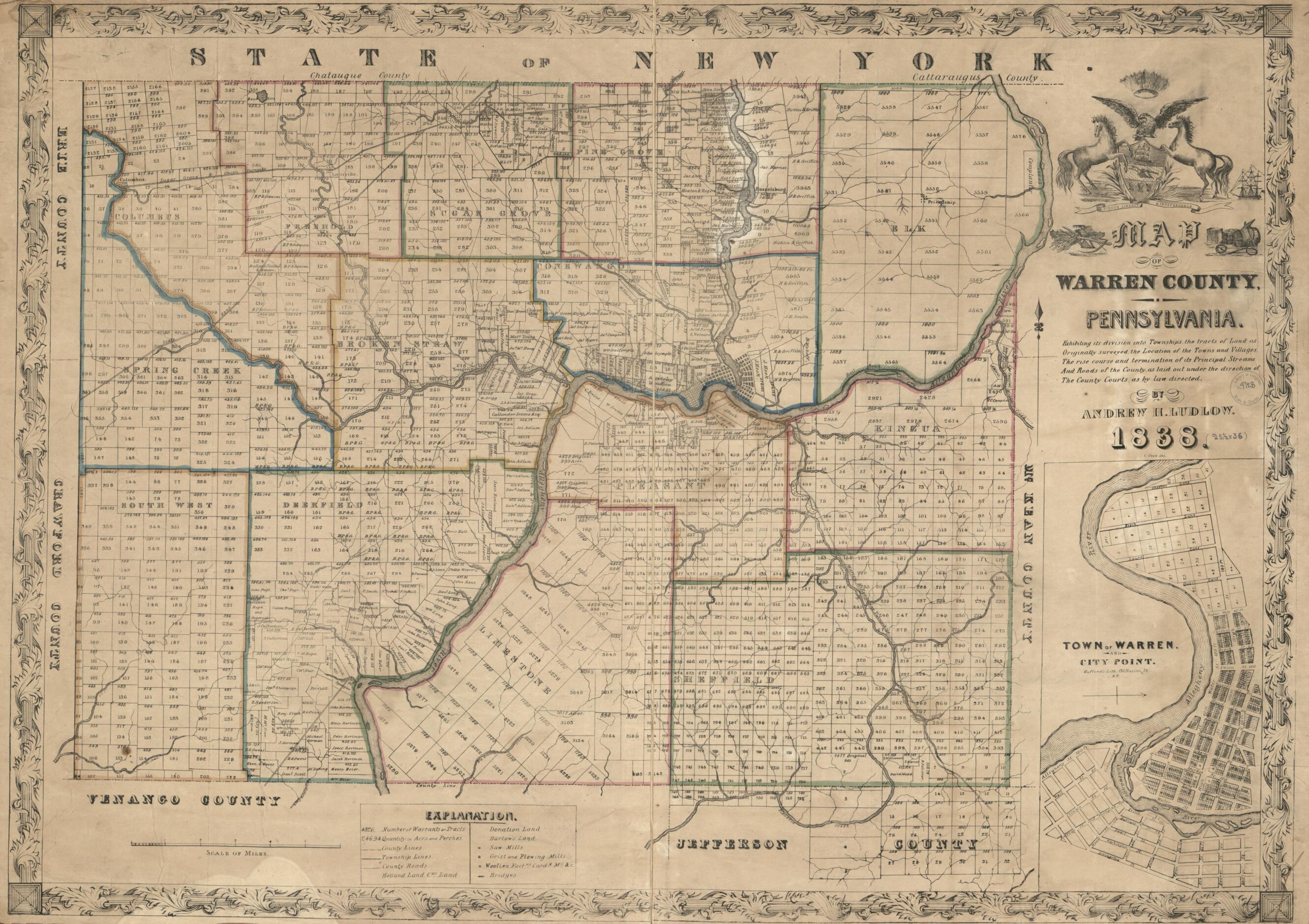 This old map of Map of Warren County, Pennsylvania from 1838 was created by  Bufford&