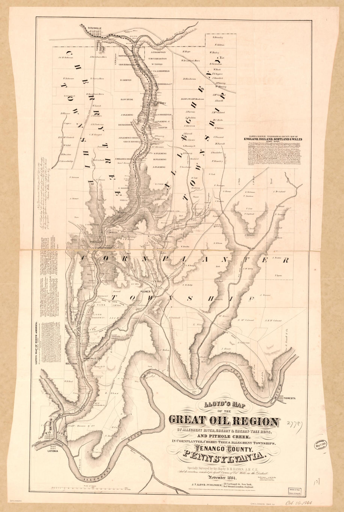 This old map of Tree Runs, and Pithole Creek : In Cornplanter, Cherry-Tree &amp; Allegheny Townships, Venango County, Pennsylvania (Tree Runs, and Pithole Creek) from 1864 was created by James T. Lloyd in 1864