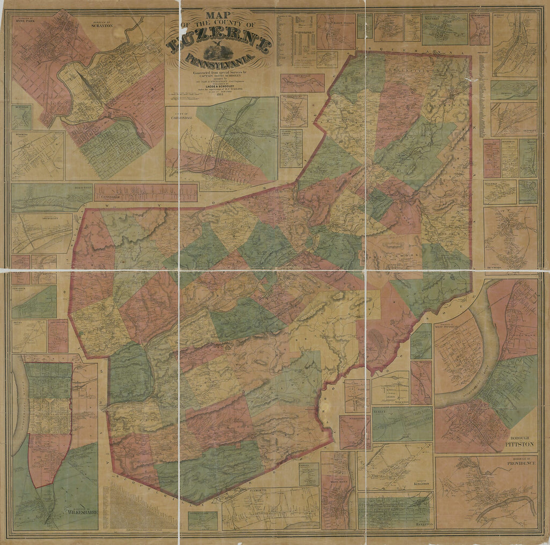 This old map of Map of the County of Luzerne, Pennsylvania from 1864 was created by  Lacoe &amp; Schooley,  McNair &amp; Sturdevant, David Schooley, Henry Francis Walling in 1864