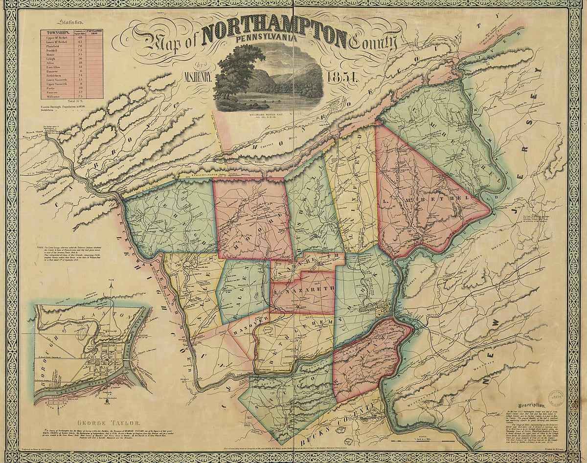 Map of Northampton County, Pennsylvania 1851 by Relic Map Company