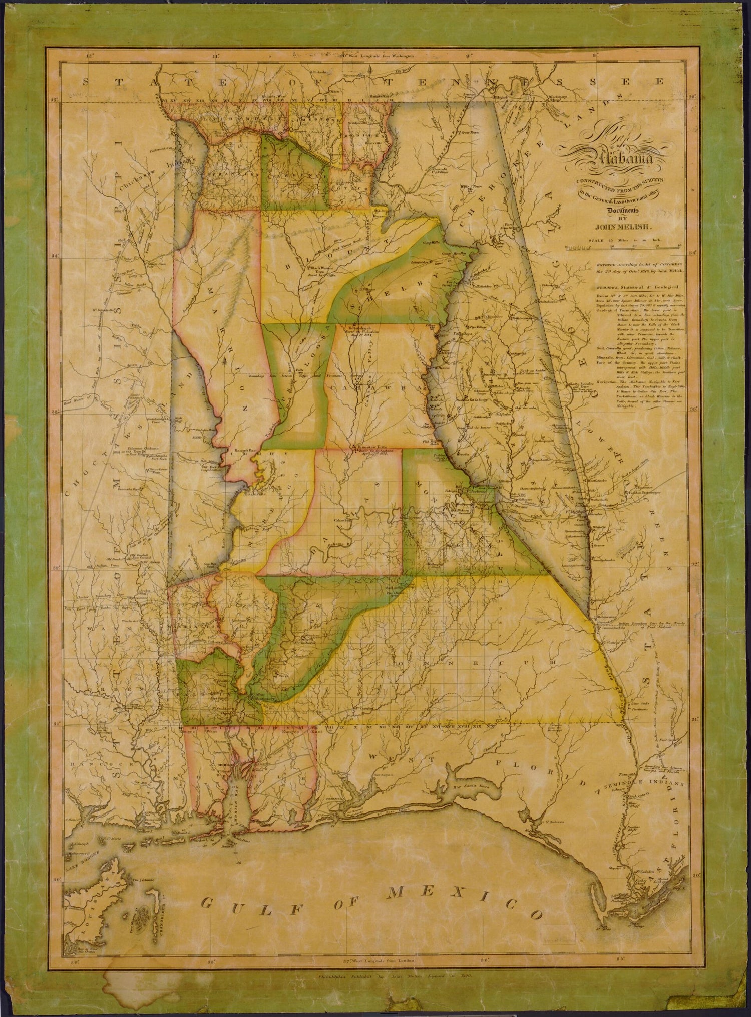 This old map of Map of Alabama from 1820 was created by John Melish in 1820