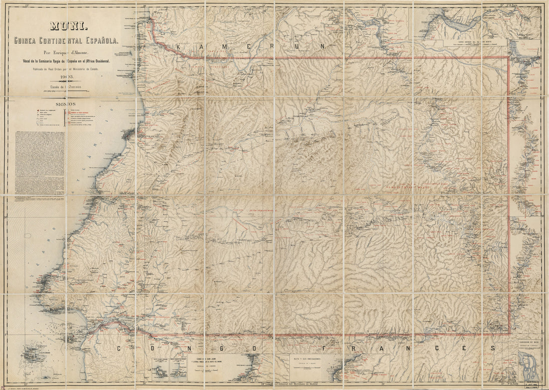 This old map of Muni : Guinea Continental Espańola from 1903 was created by Enrique D&