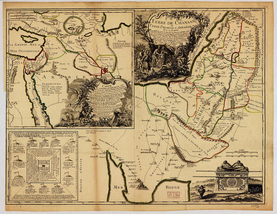 This old map of Terre De Chanaan Ou Terre Promise a Abraham, Et a Sa Posterite De G. Sanson Geographe Du Roy from 1740 was created by Jean Lattré, Gilles Robert De Vaugondy, Guillaume Sanson in 1740
