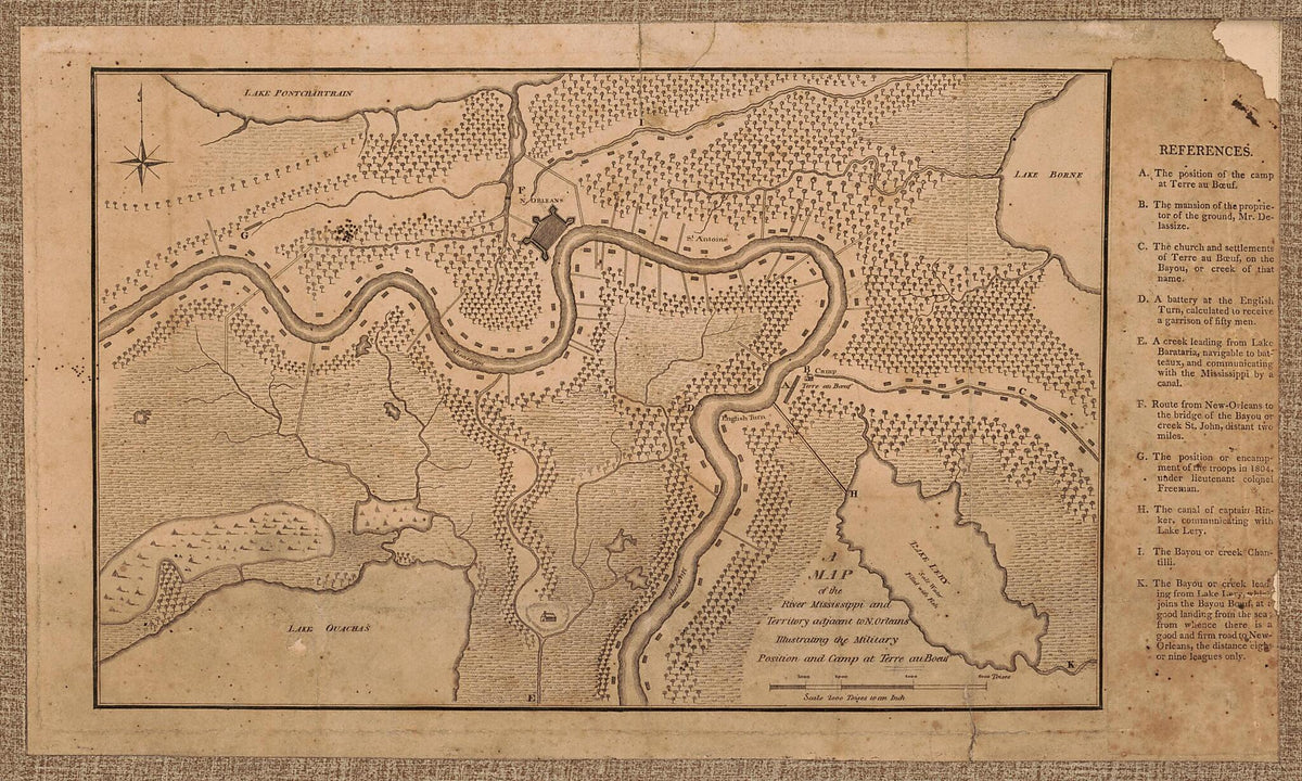 A Map of the River Mississippi and Territory Adjacent to N. Orleans Illustrating the Military Position and Camp at Terre Au Boeuf 1815 by Relic Map Company