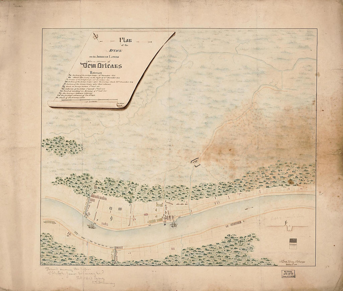 Plan of the Attack On the American Lines 5 Miles In Advance of New Orleans 1816 by Relic Map Company