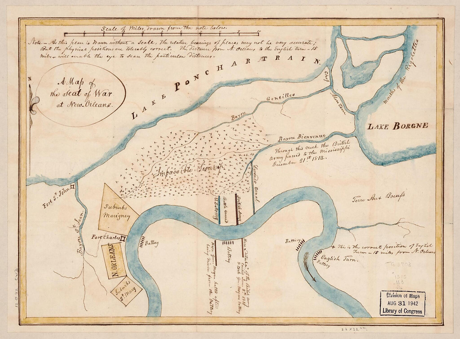 This old map of A Map of the Seat of War at New Orleans from 1815 was created by  in 1815