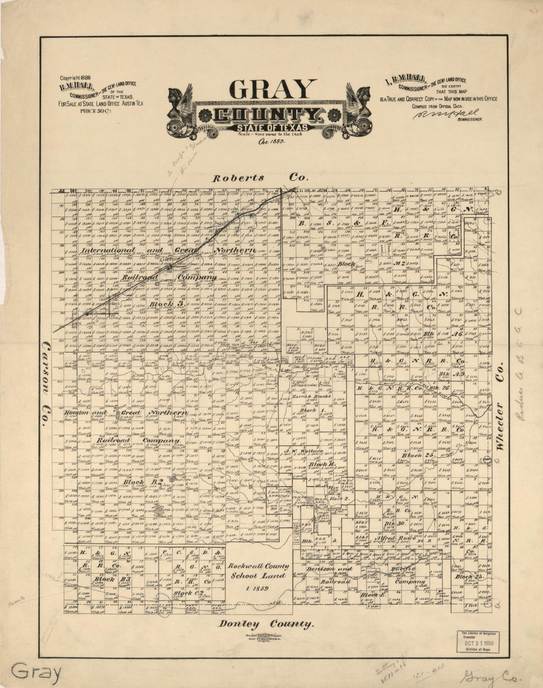 This old map of Gray County, State of Texas from 1889 was created by  August Gast &amp; Co, R. M. Hall,  Texas. General Land Office in 1889