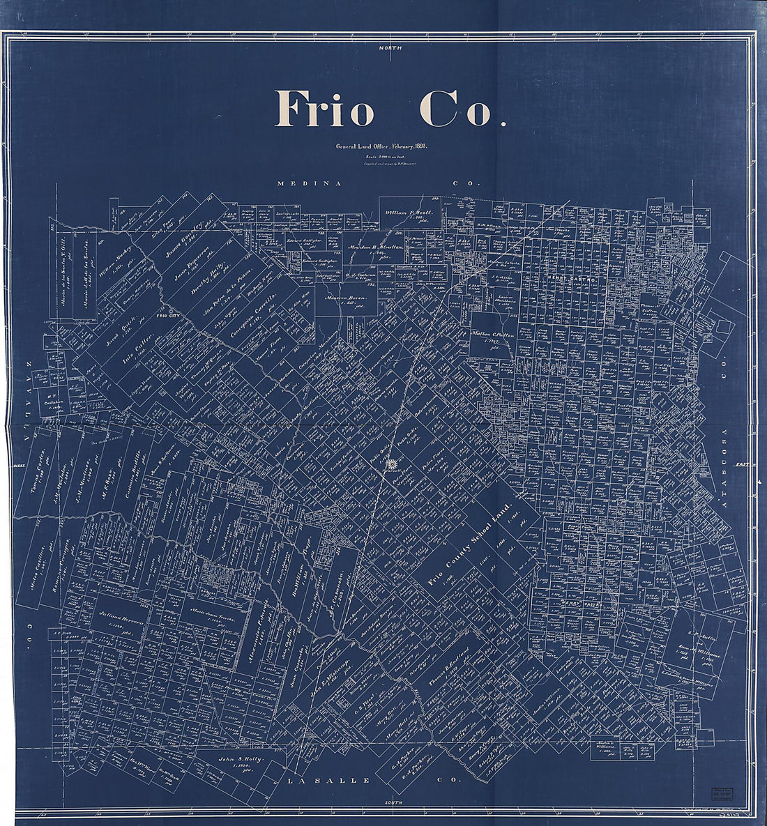 This old map of Frio County (Frio County, Texas) from 1893 was created by G. N. Beaumont in 1893