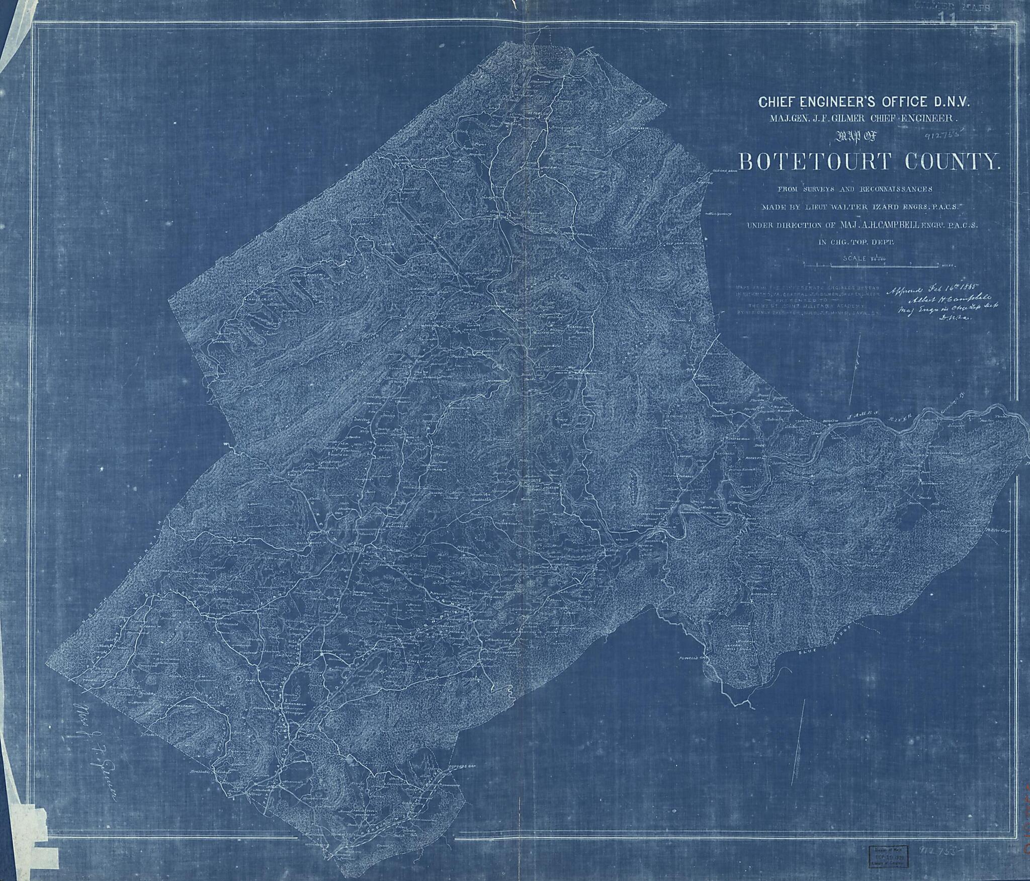 This old map of Map of Botetourt County from 1865 was created by Albert H. (Albert Henry) Campbell,  Confederate States of America. Army. Department of Northern Virginia, Jeremy Francis Gilmer, Walter Izard, Louisa Porter Minis,  United States Military A