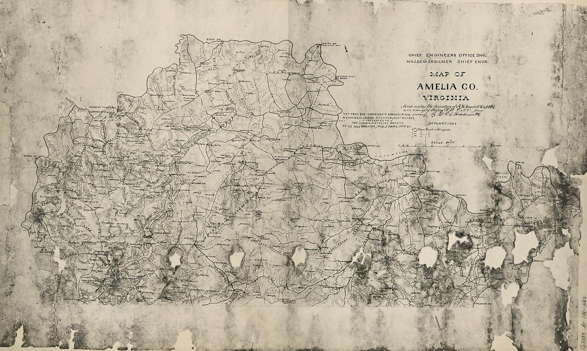 Map of Amelia County, Virginia (Map of Amelia County, Virginia, Chief Engineers Office, DNV., Maj. Genl. J.F. Gilmer, Chief Engr) 1860 by Relic Map Company