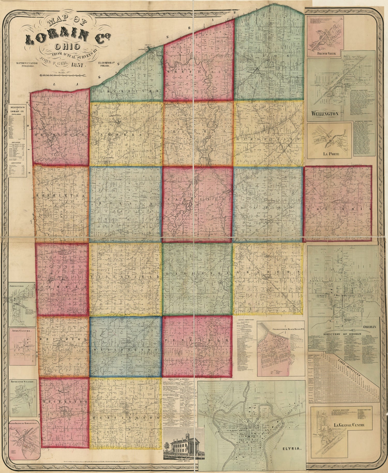 This old map of Map of Lorain Co., Ohio from 1857 was created by John F. Geil in 1857