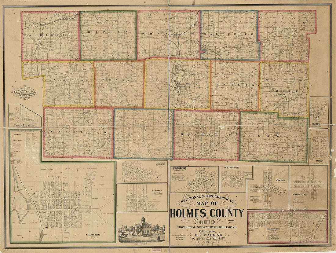 This old map of Sectional &amp; Topographical Map of Holmes County, Ohio from 1861 was created by E. H. Burlingame in 1861