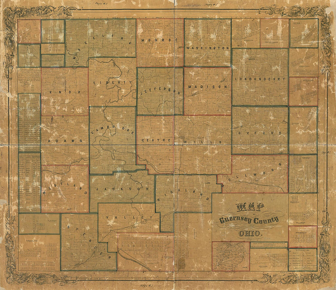 This old map of Map of Guernsey County, Ohio from 1855 was created by  Sarony &amp; Co in 1855