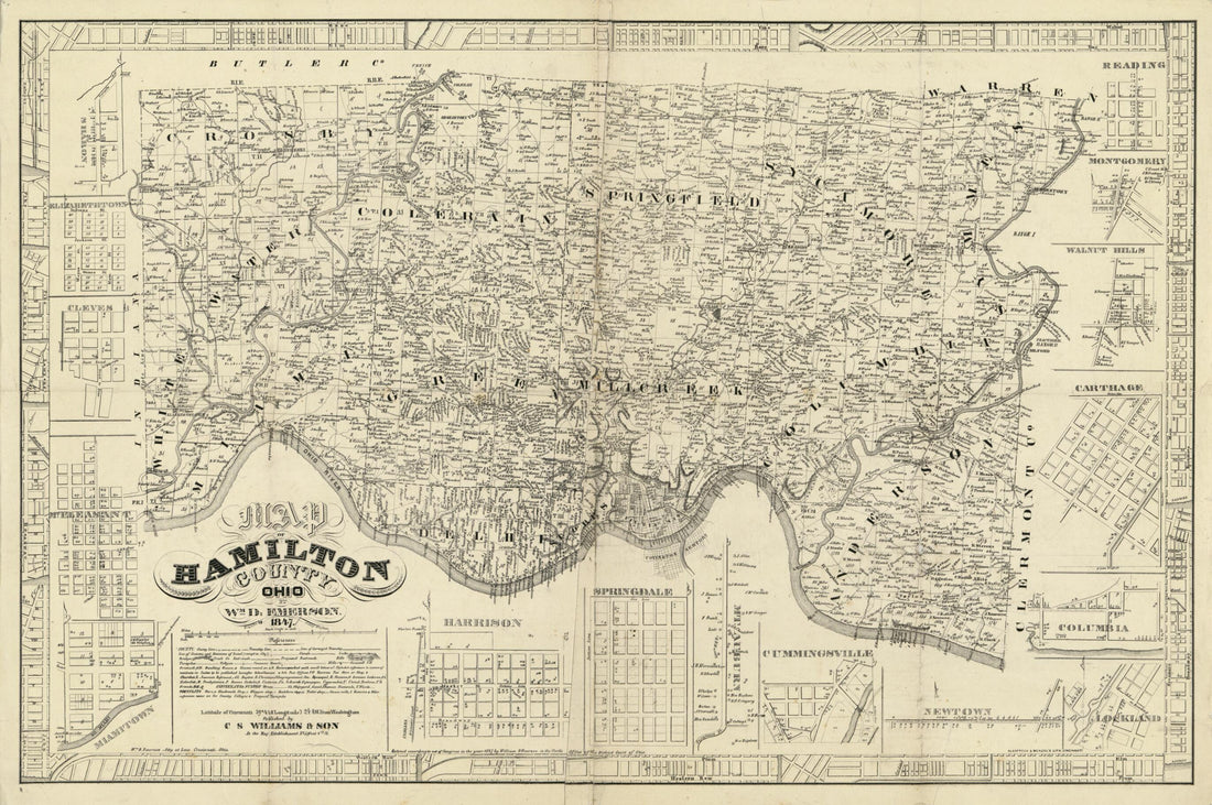 This old map of Map of Hamilton County, Ohio from 1847 was created by William D. Emerson in 1847