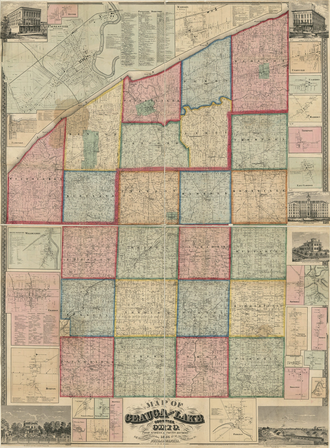 This old map of Map of Geauga and Lake Counties, Ohio from 1857 was created by Robert Pearsall Smith in 1857