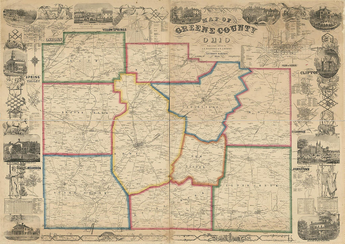 This old map of Map of Greene County, Ohio from 1855 was created by E. J. Murphy, A. E. (Andrew E.) Rogerson in 1855