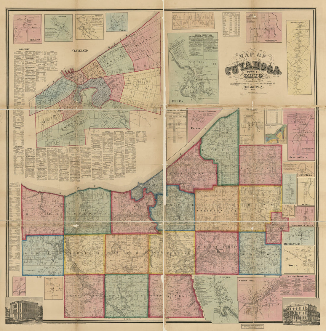 This old map of Map of Cuyahoga County, Ohio from 1858 was created by Griffith Morgan Hopkins, S. H. Matthews in 1858