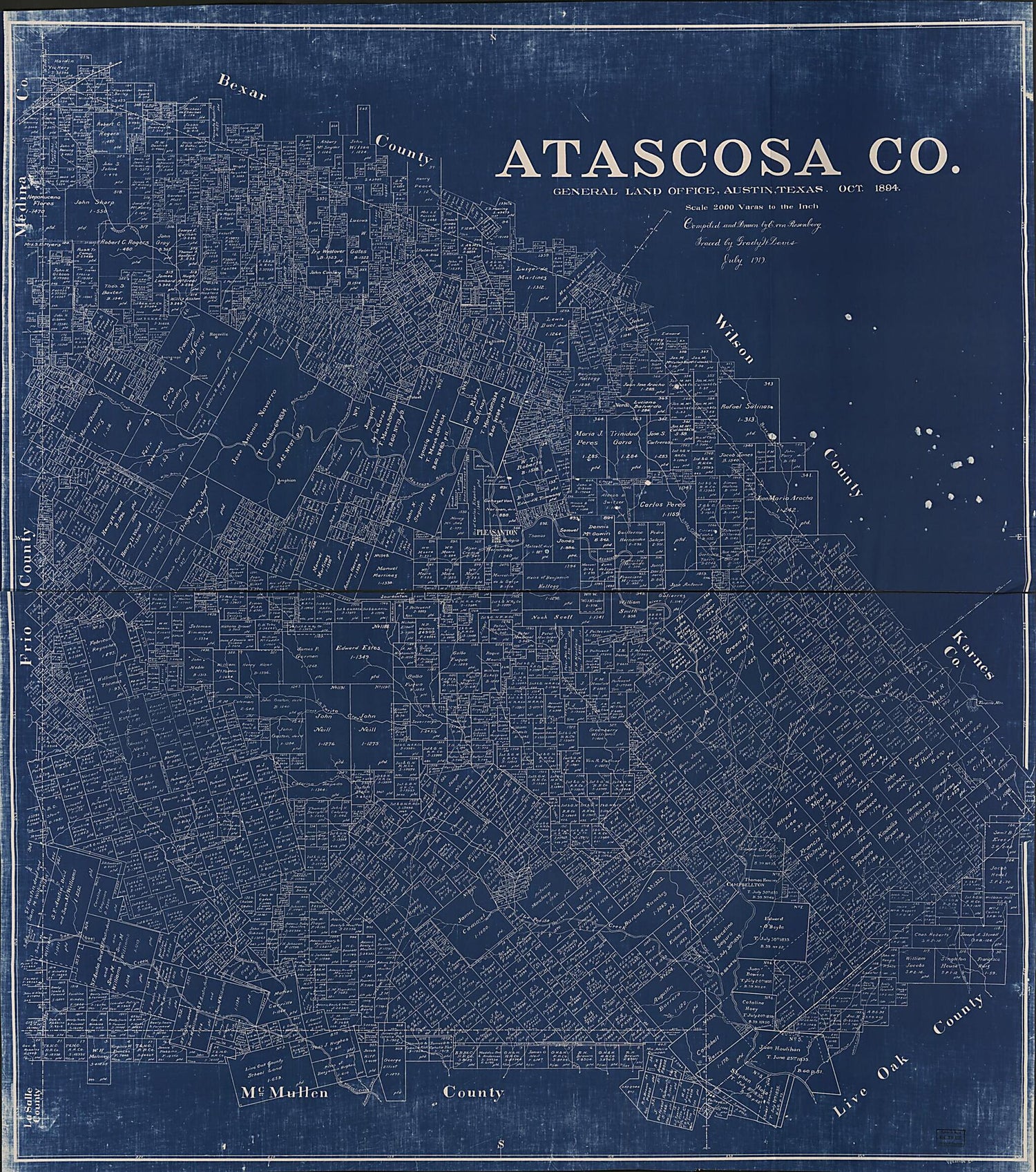 This old map of Atascosa County (Atascosa County) from 1894 was created by E. Von Rosenberg in 1894