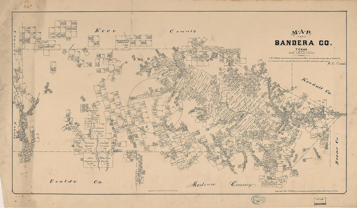 This old map of Map of Bandera County, Texas from 1879 was created by  August Gast &amp; Co,  Texas. General Land Office, W. C. (William C.) Walsh in 1879