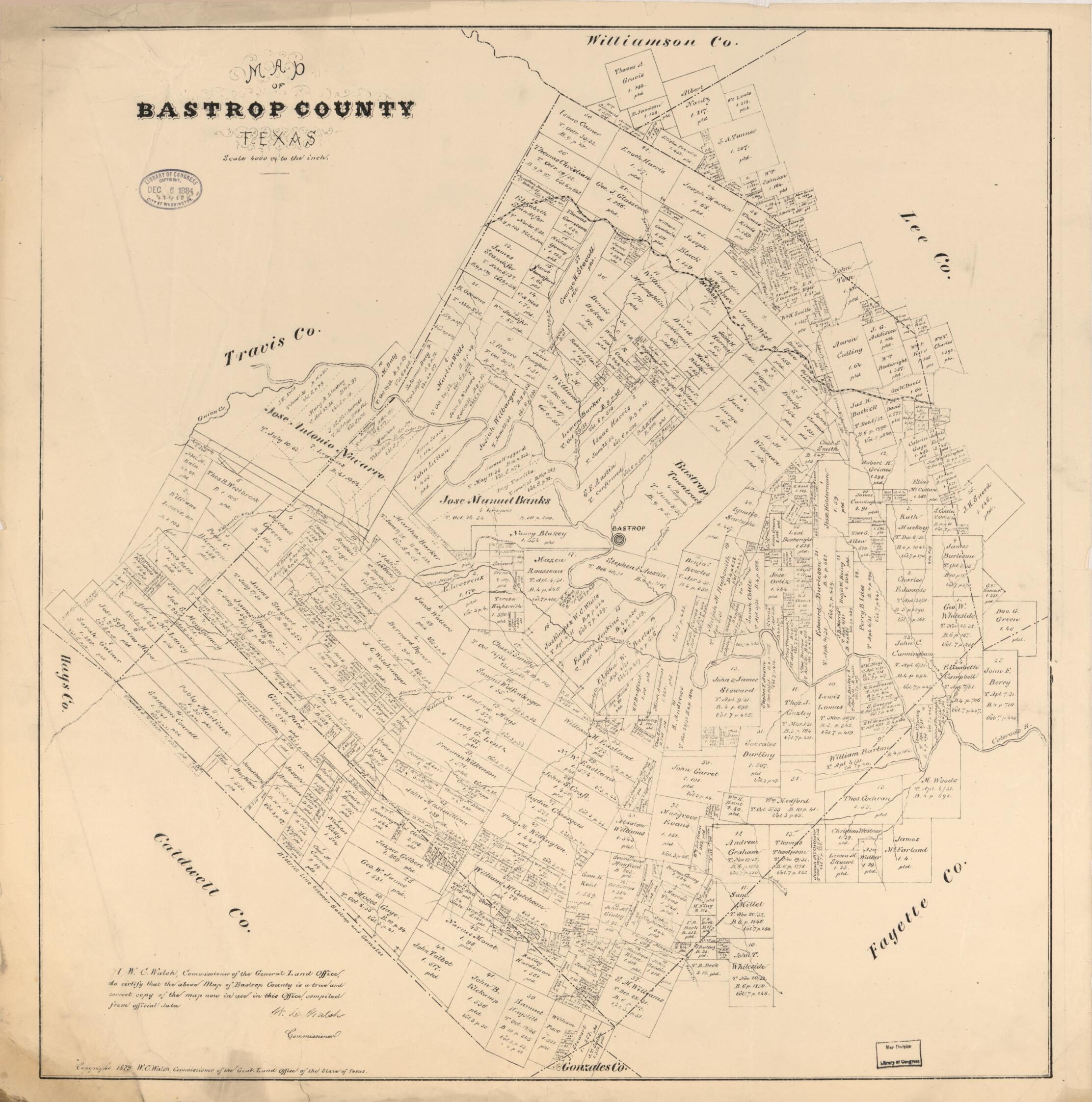 This old map of Map of Bastrop County, Texas from 1879 was created by  Texas. General Land Office, W. C. (William C.) Walsh in 1879