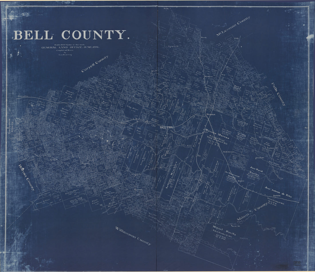 This old map of Bell County from 1896 was created by E. Von Rosenberg in 1896