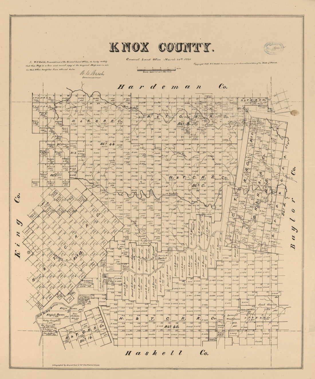 This old map of Knox County from 1880 was created by  August Gast &amp; Co, W. C. (William C.) Walsh in 1880
