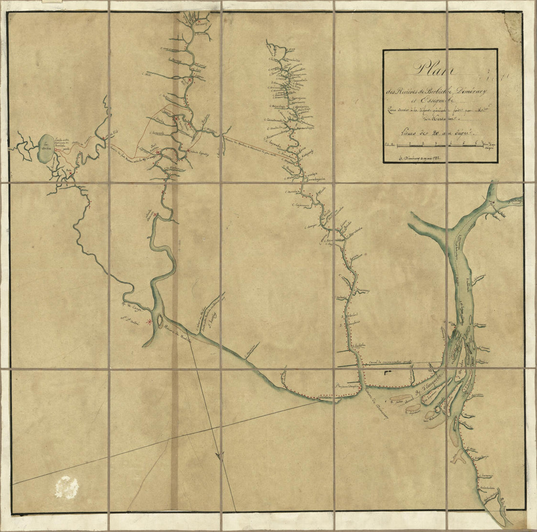 This old map of Plan Des Rivières De Berbiche, Demerary, Essequebe : Pour Servir à La Défense Générale Faite Par Mms. De Kersains (?) from 1782 was created by  in 1782