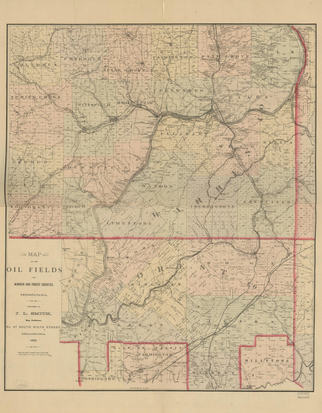 This old map of Map of the Oil Fields of Warren and Forest Counties, Pennsylvania from 1882 was created by John L. Smith in 1882