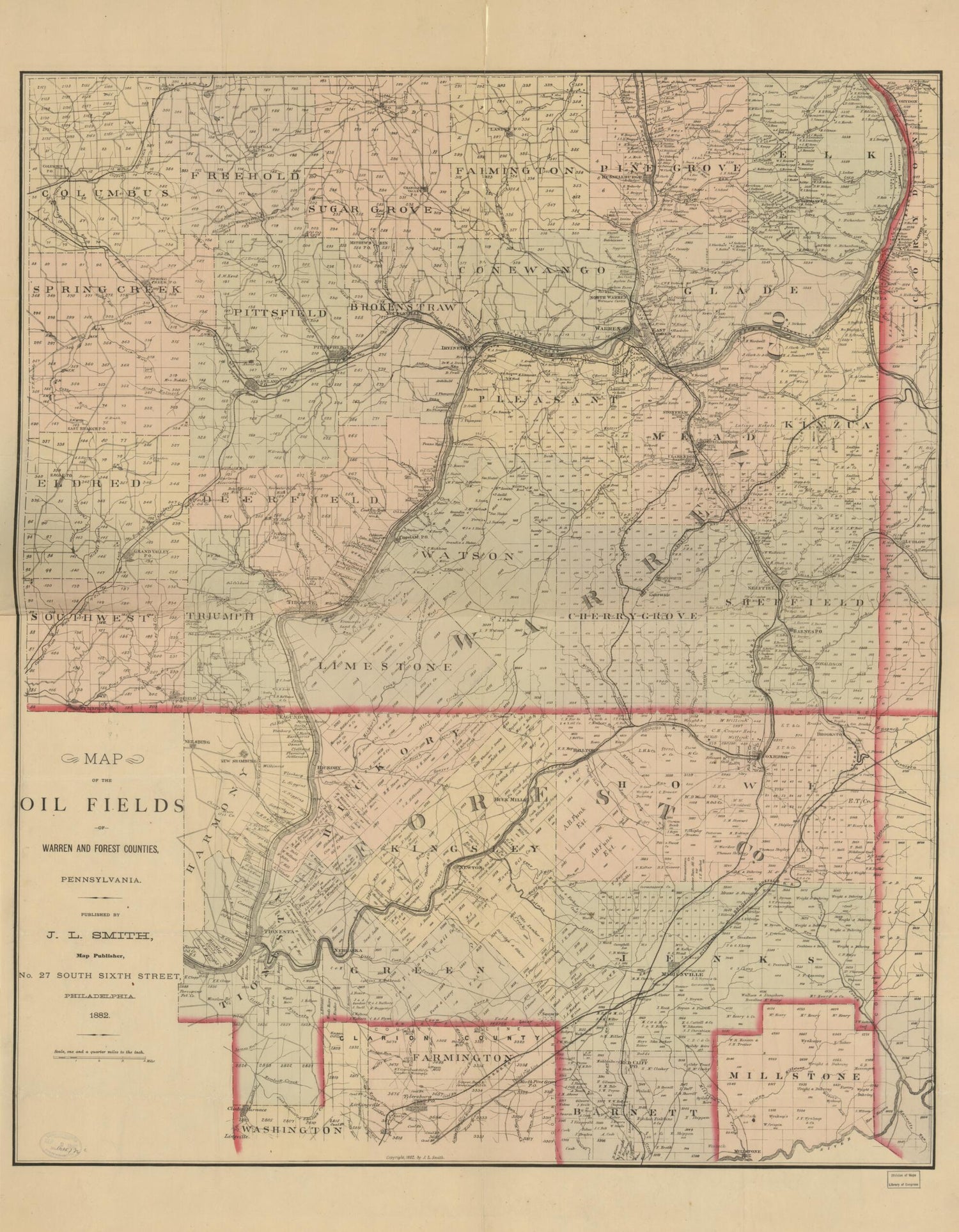 This old map of Map of the Oil Fields of Warren and Forest Counties, Pennsylvania from 1882 was created by John L. Smith in 1882