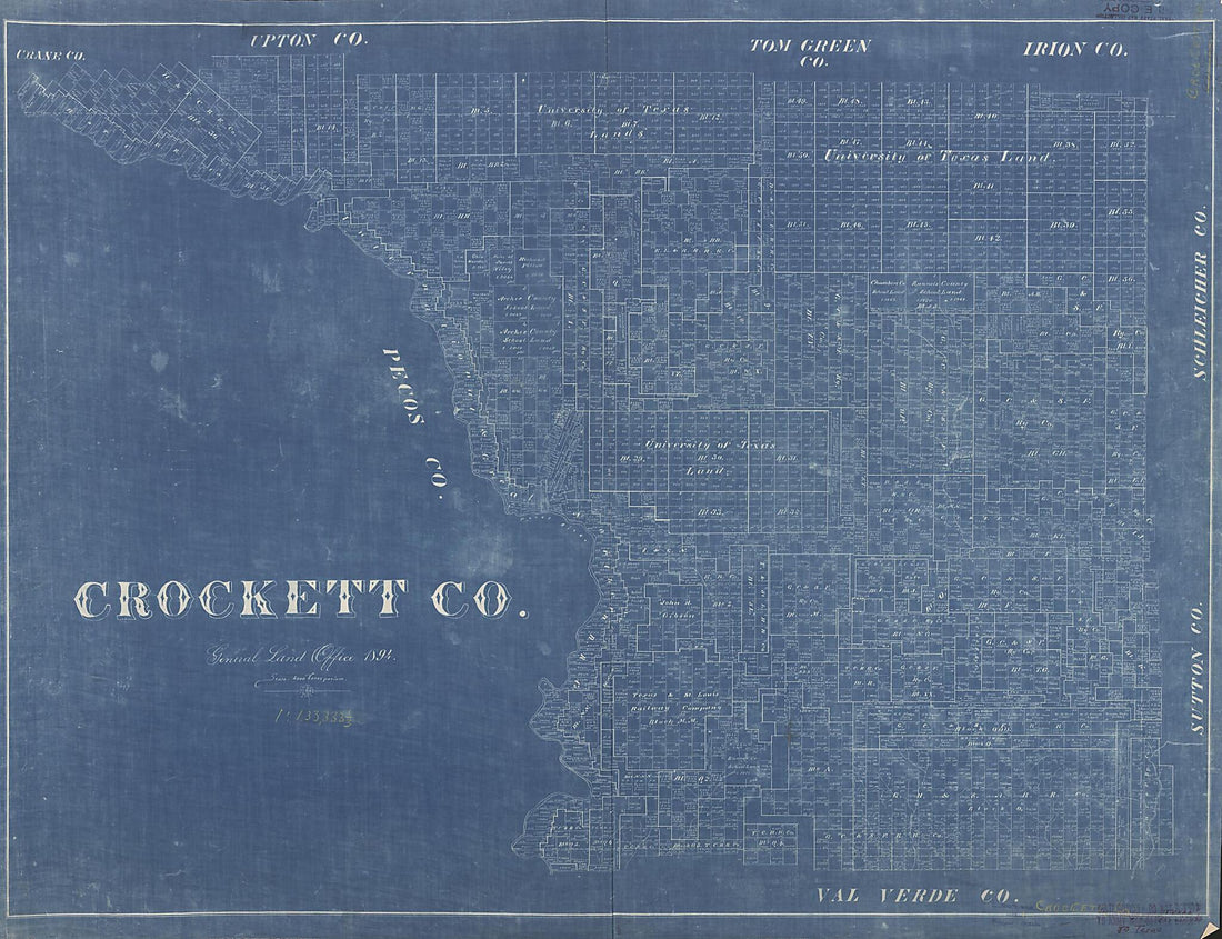 This old map of Crockett County (Crockett County, Texas) from 1894 was created by  Texas. General Land Office in 1894