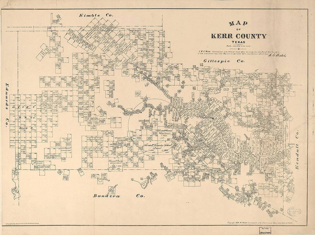 This old map of Map of Kerr County, Texas from 1879 was created by  August Gast &amp; Co, W. C. (William C.) Walsh in 1879