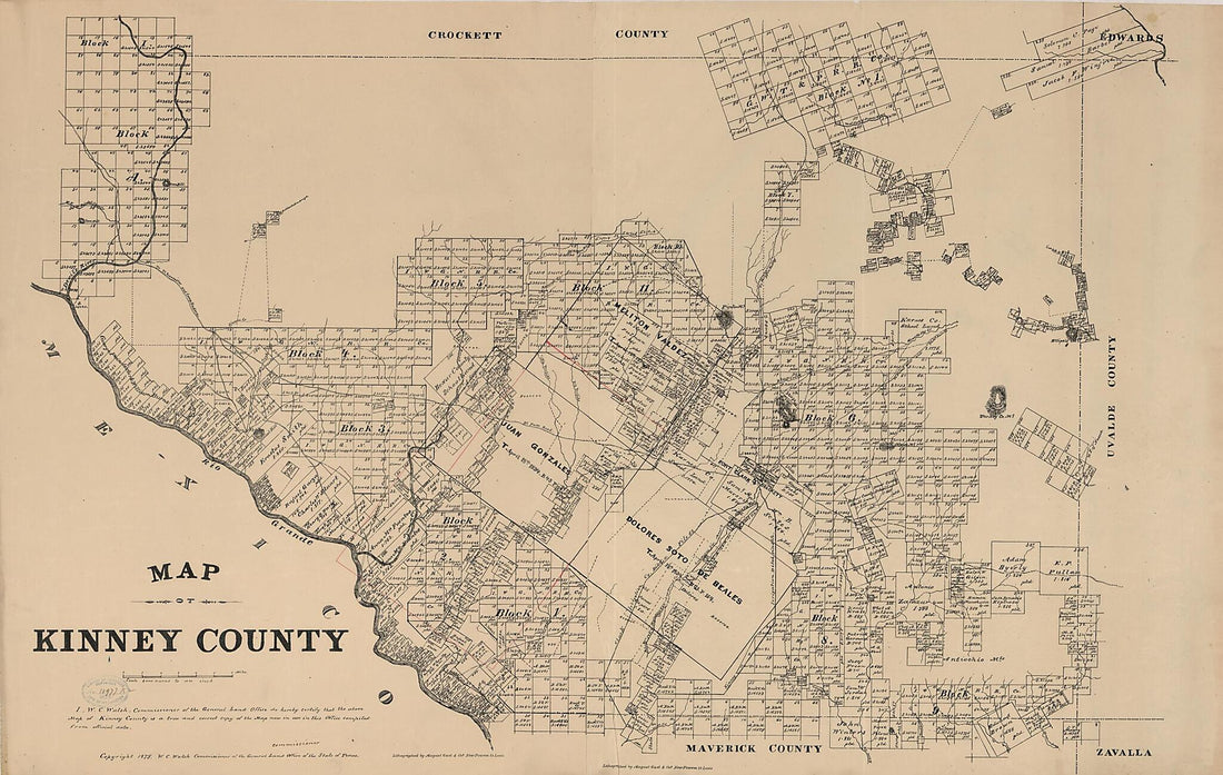 This old map of Map of Kinney County from 1879 was created by  August Gast &amp; Co,  Texas. General Land Office, W. C. (William C.) Walsh in 1879