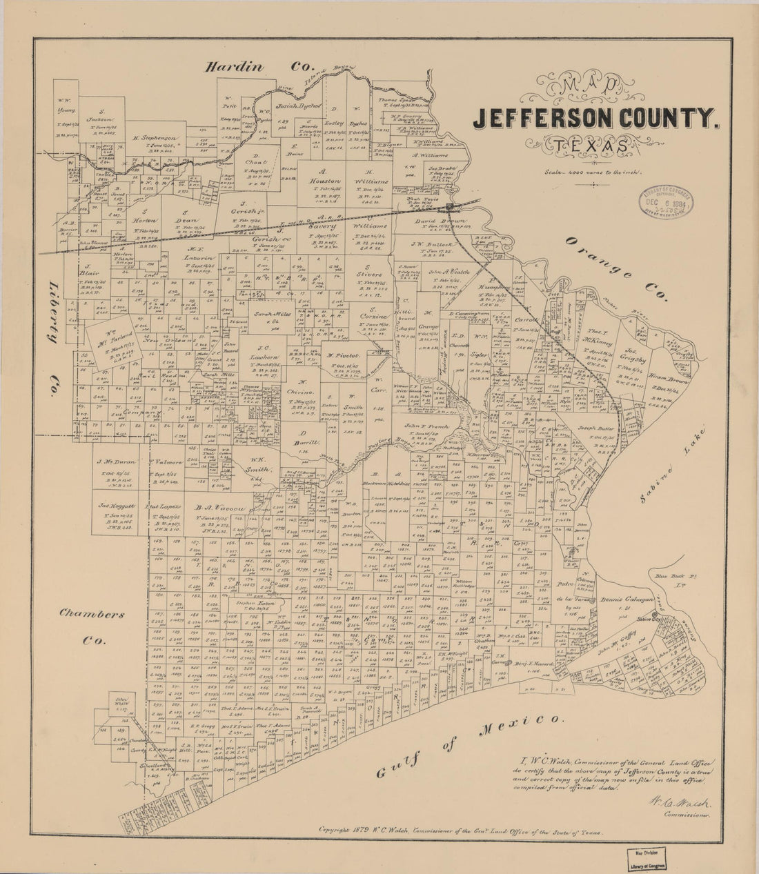 This old map of Map Jefferson County, Texas from 1879 was created by  Texas. General Land Office, W. C. (William C.) Walsh in 1879