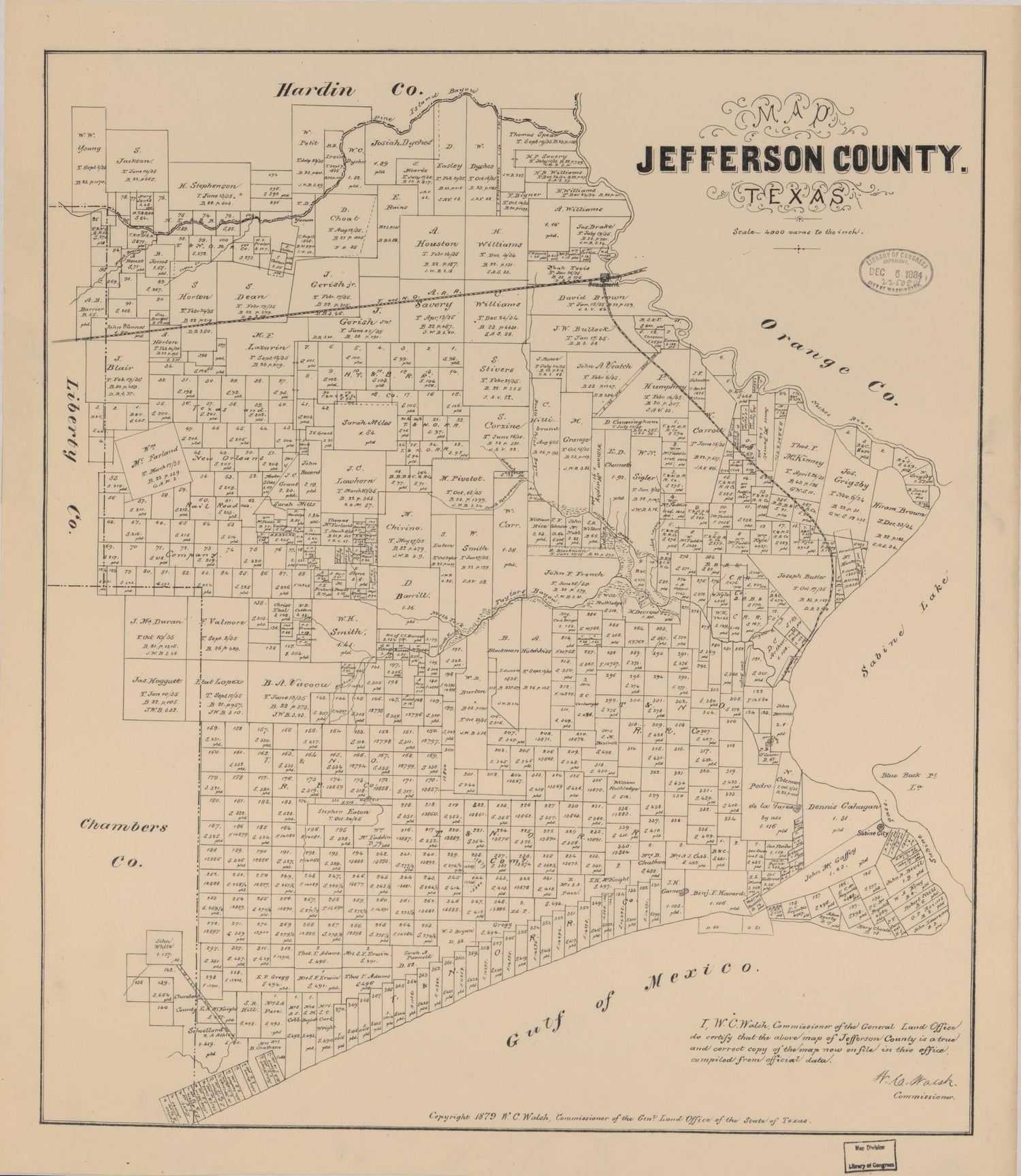 This old map of Map Jefferson County, Texas from 1879 was created by  Texas. General Land Office, W. C. (William C.) Walsh in 1879