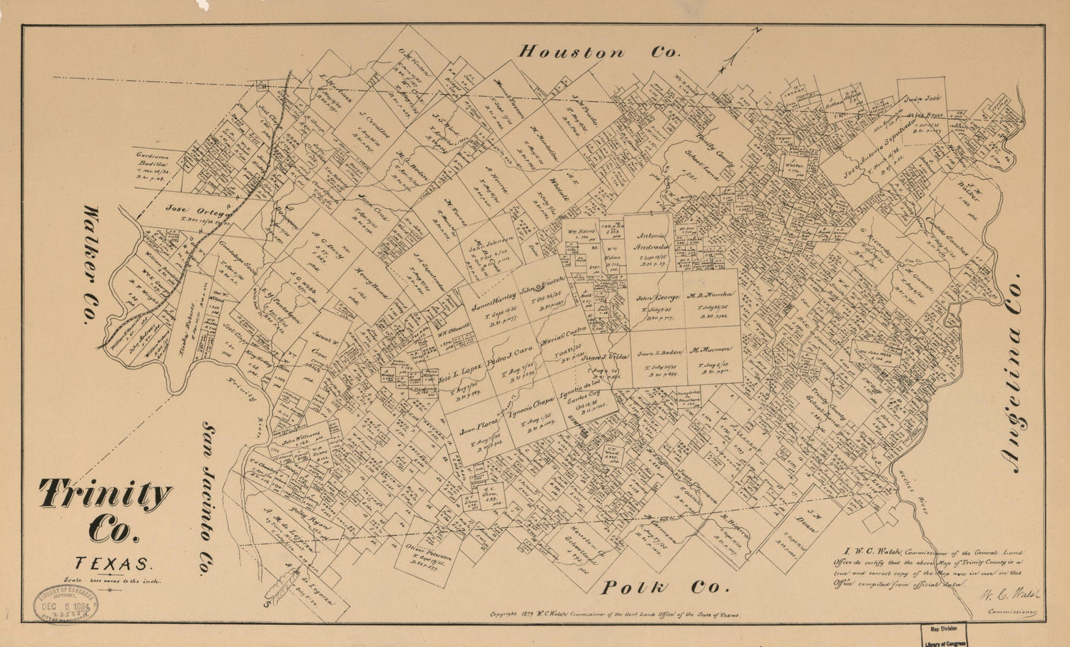 This old map of Trinity Co., Texas. (Trinity County, Texas) from 1879 was created by  Texas. General Land Office, W. C. (William C.) Walsh in 1879