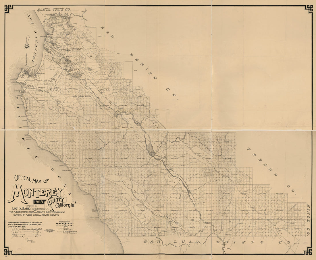 This old map of Official Map of Monterey County, California, from 1898 was created by Lou G. Hare,  W.B. Walkup & Co in 1898