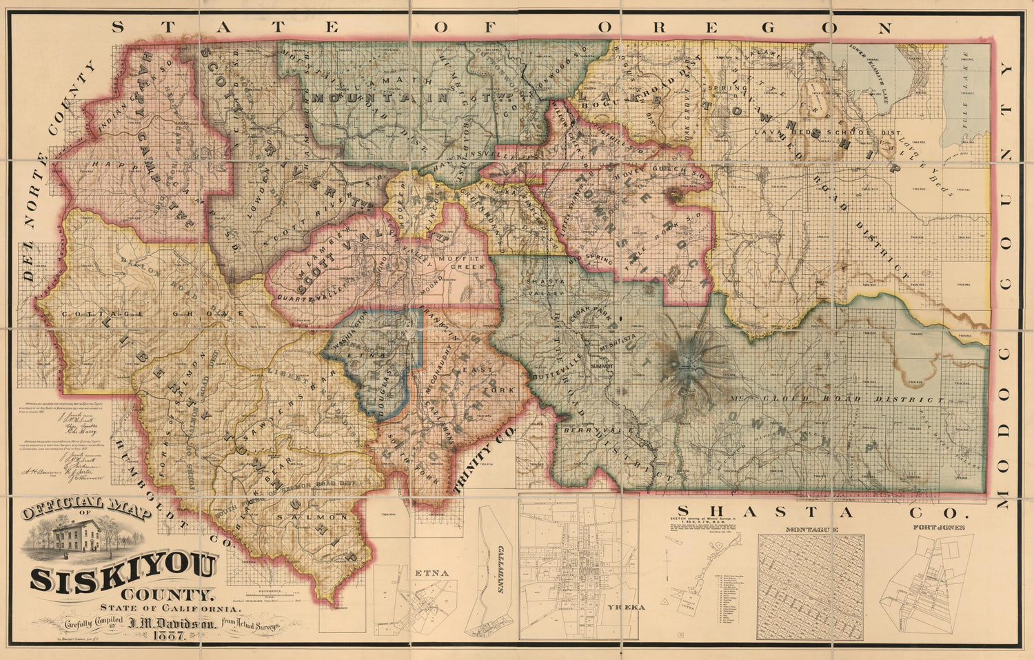 This old map of Official Map of Siskiyou County, State of California from 1887 was created by  Bancroft &amp; Company, J. M. (James McDermitt) Davidson in 1887