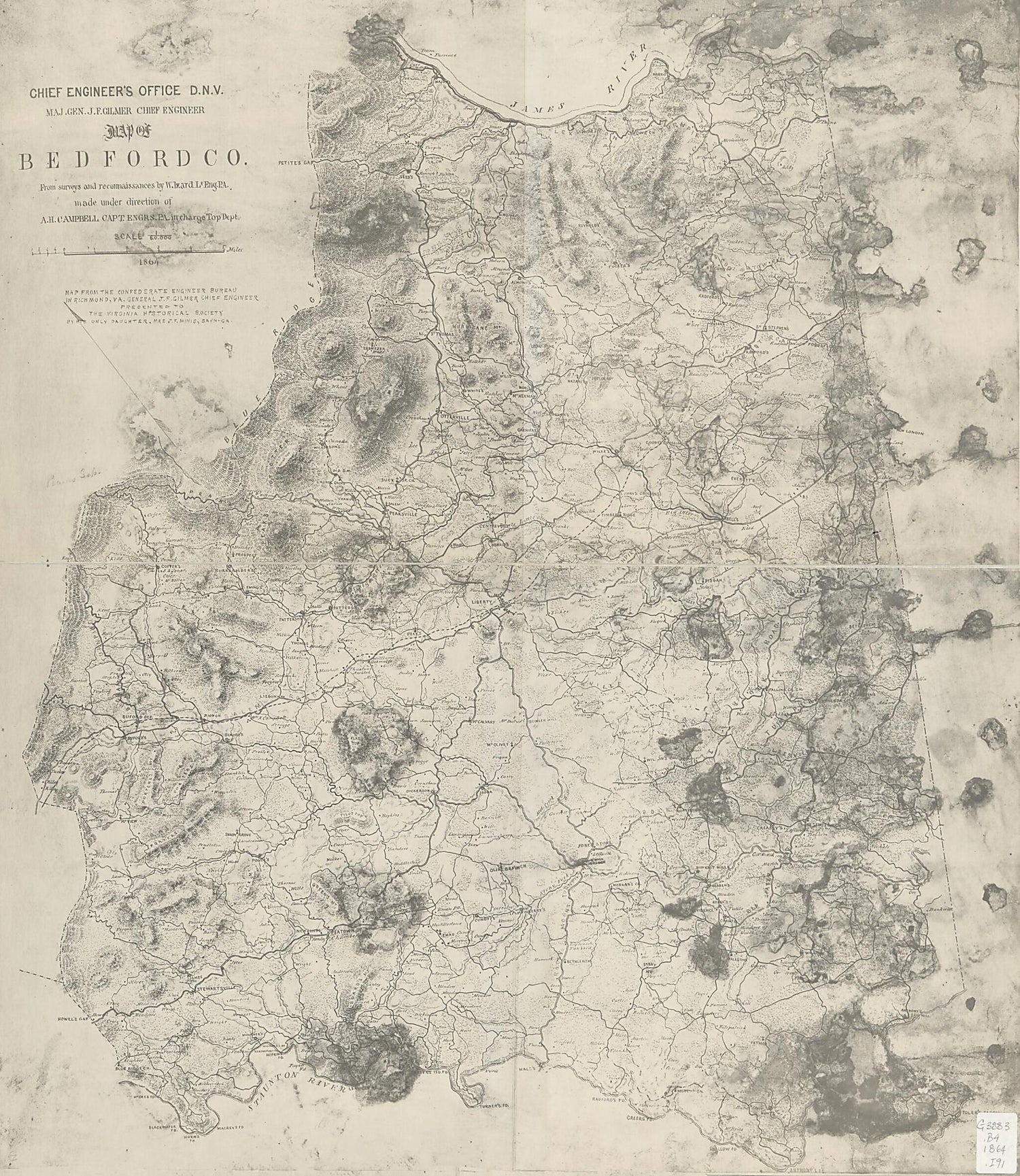 This old map of Map of Bedford County (Map of Bedford County) from 1864 was created by Albert H. (Albert Henry) Campbell,  Confederate States of America. Army. Department of Northern Virginia. Chief Engineer&