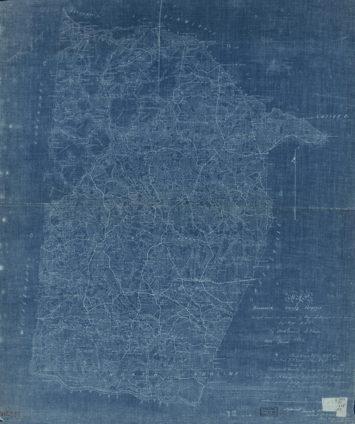 Map of Brunswick County, Virginia 1864 by Relic Map Company
