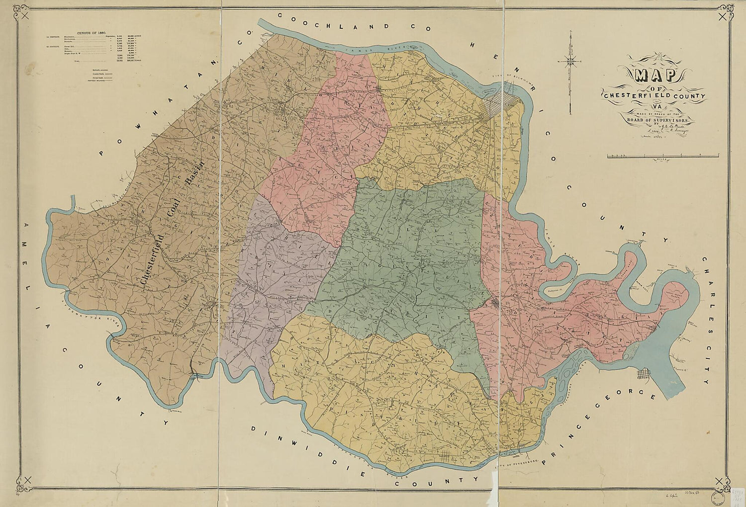 This old map of Map of Chesterfield County, Va from 1888 was created by J. E. (Joseph Edgar) Laprade in 1888