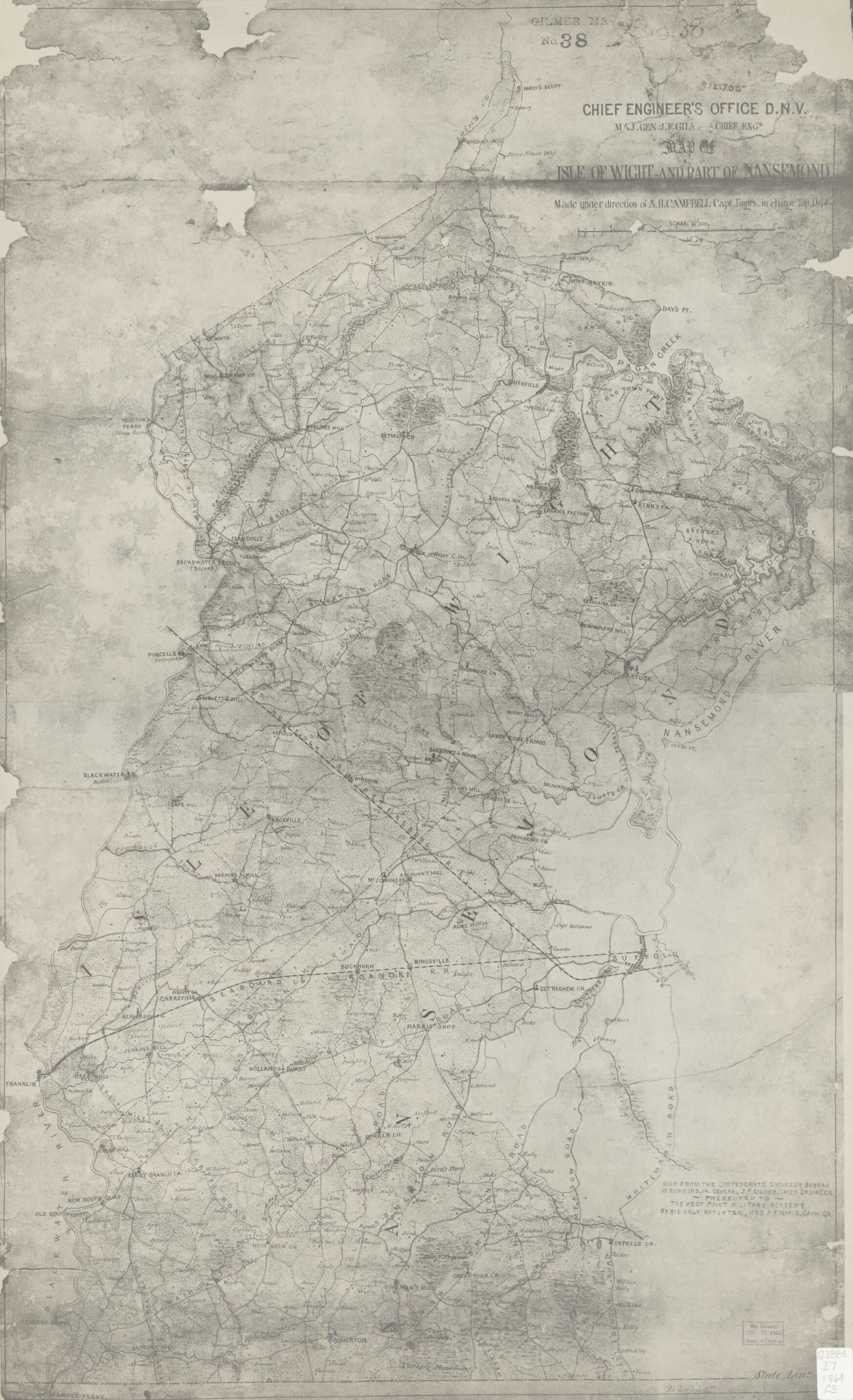 This old map of Map of Isle of Wight and Part of Nansemond from 1864 was created by Albert H. (Albert Henry) Campbell,  Confederate States of America. Army. Department of Northern Virginia. Chief Engineer&