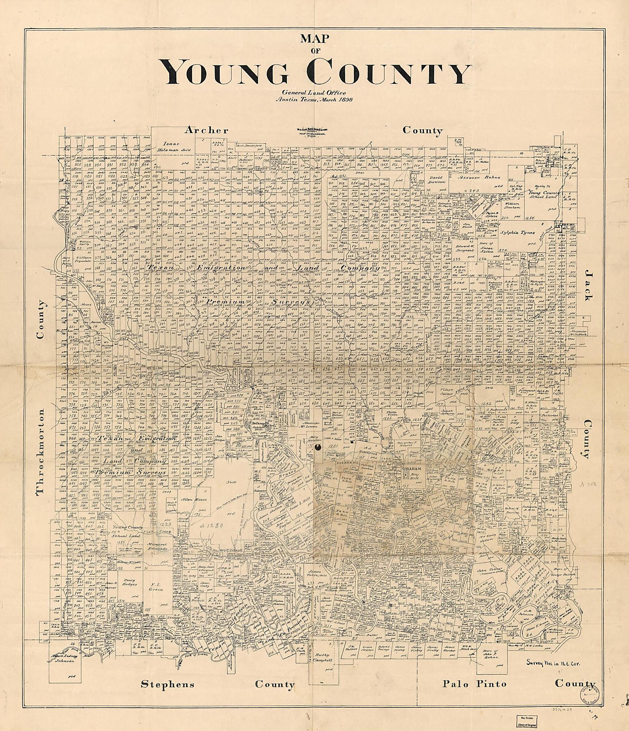This old map of Map of Young County from 1898 was created by  August Gast &amp; Co,  Texas. General Land Office in 1898