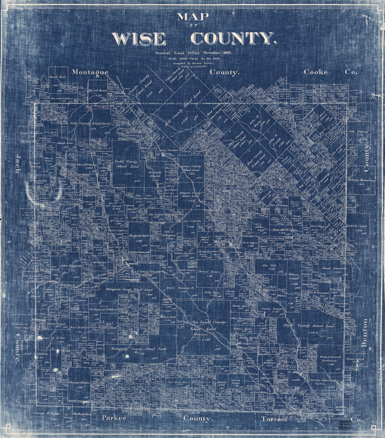 This old map of Map of Wise County from 1895 was created by Herman Pressler,  Texas. General Land Office in 1895