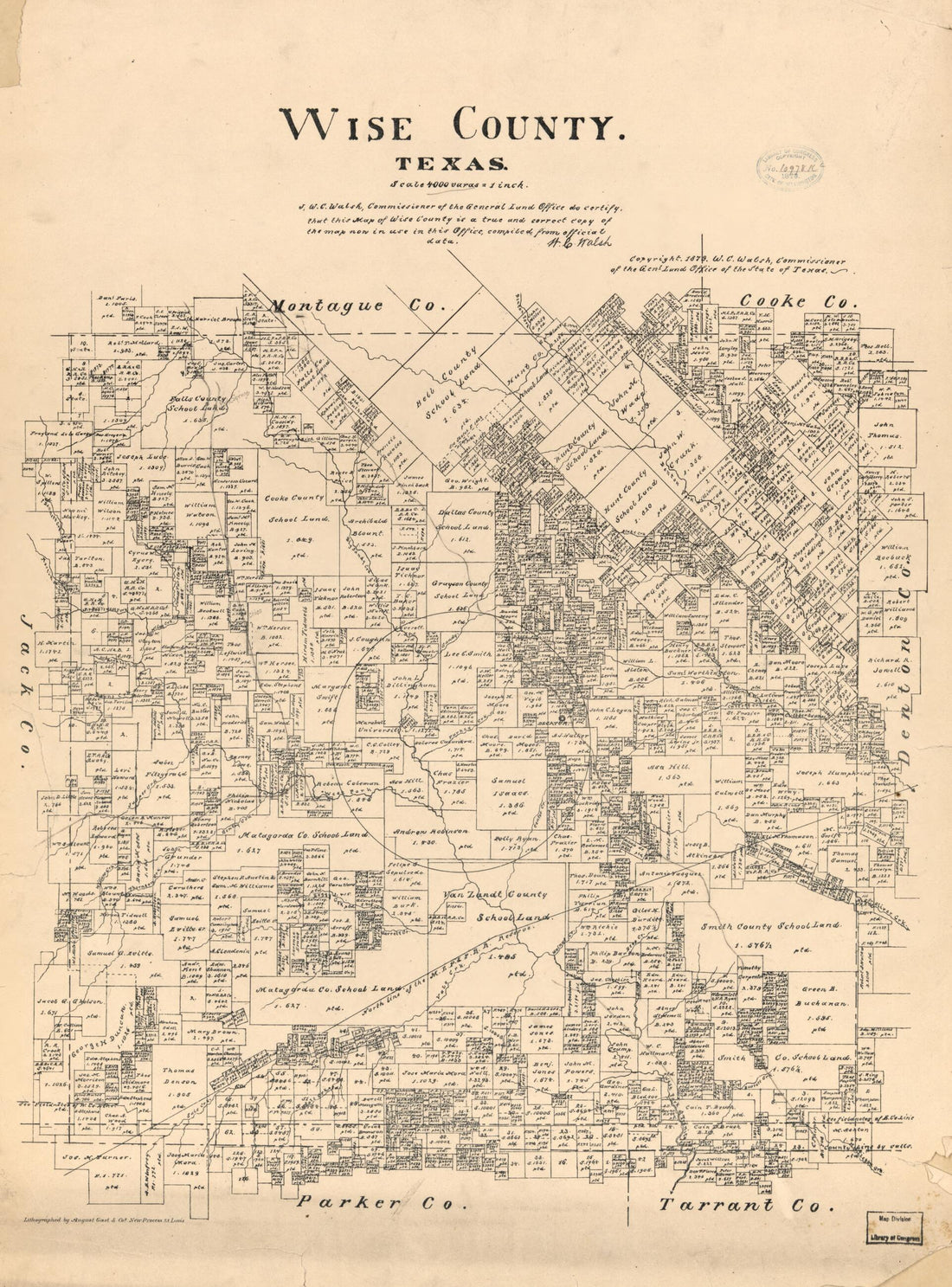 This old map of Wise County, Texas from 1879 was created by  August Gast &amp; Co,  Texas. General Land Office, W. C. (William C.) Walsh in 1879