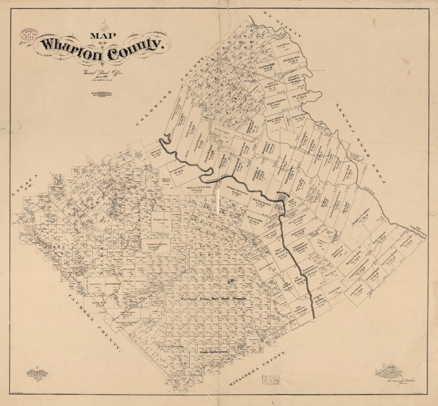 This old map of Map of Wharton County from 1895 was created by  Texas. General Land Office in 1895