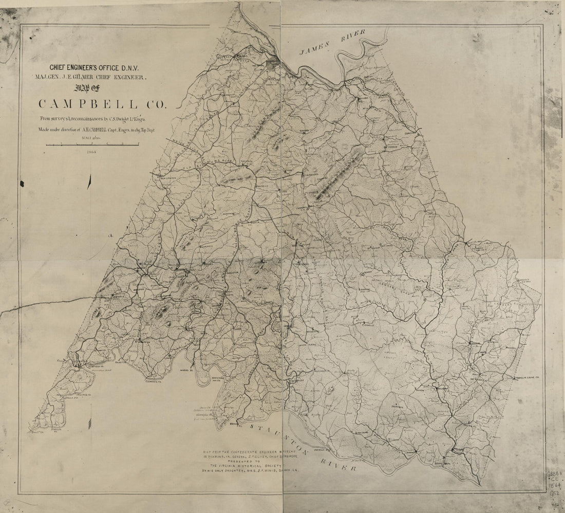 This old map of Map of Campbell Co. (Map of Campbell County, Chief Engineer&