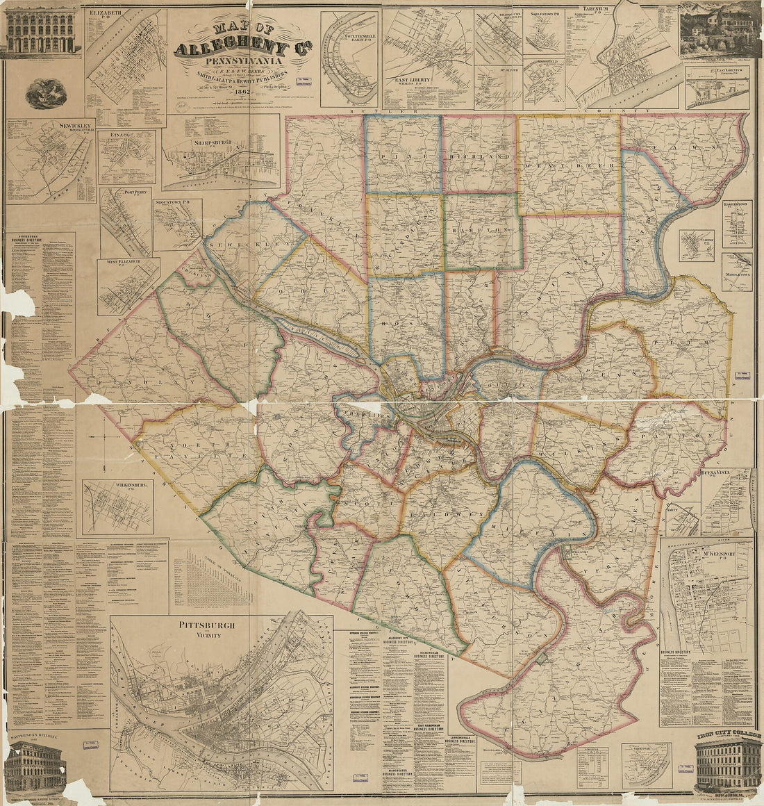 This old map of Map of Allegheny County, Pennsylvania : from Actual Surveys from 1862 was created by F. W. (Frederick W.) Beers, S. N. Beers,  F. Bourquin &amp; Co, A. B. Prindle, Gallup &amp; Hewitt Smith,  Worley &amp; Bracher in 1862