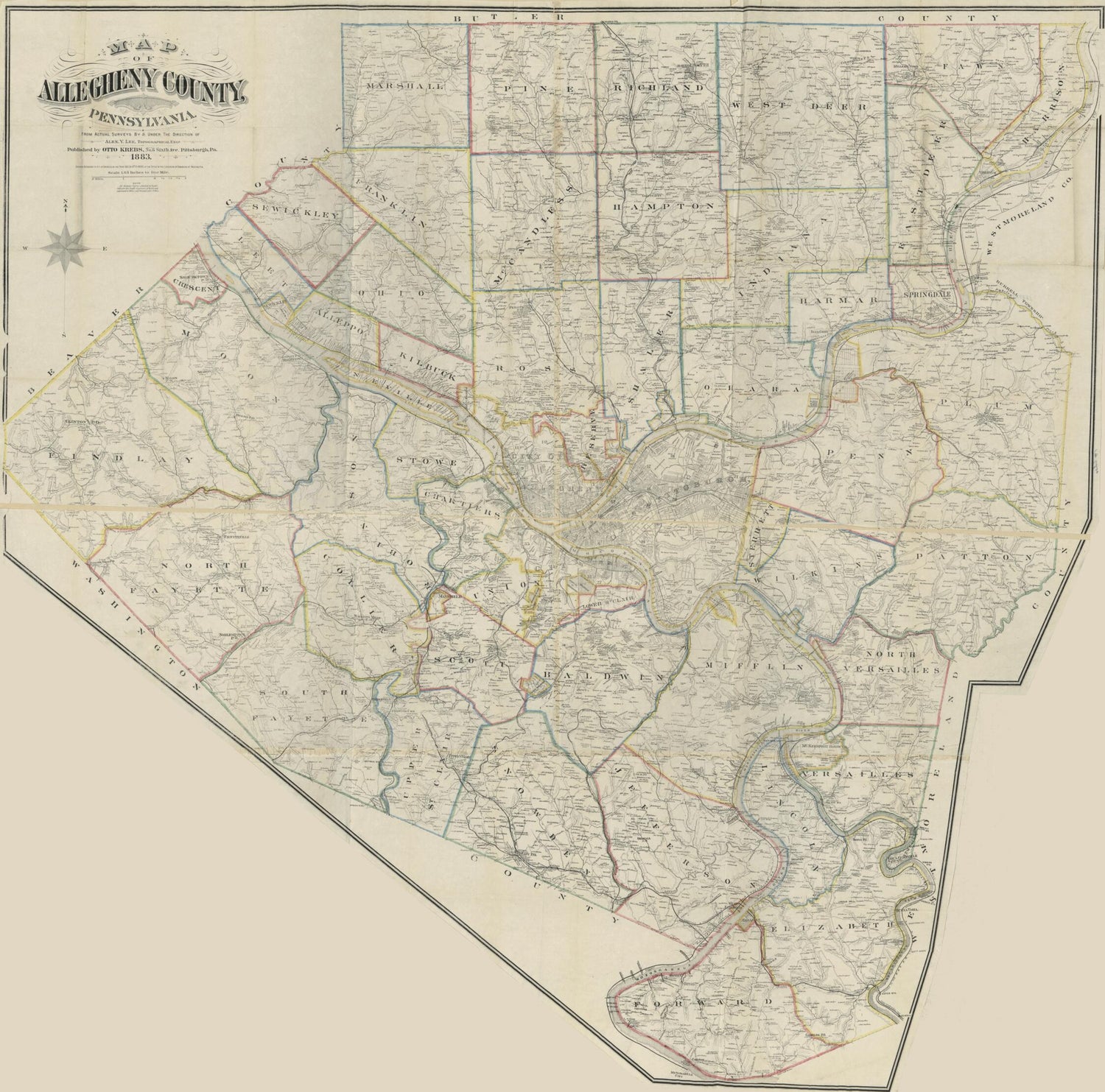 This old map of Map of Allegheny County, Pennsylvania : from Actual Surveys from 1883 was created by Otto Krebs, Alex. Y. Lee in 1883