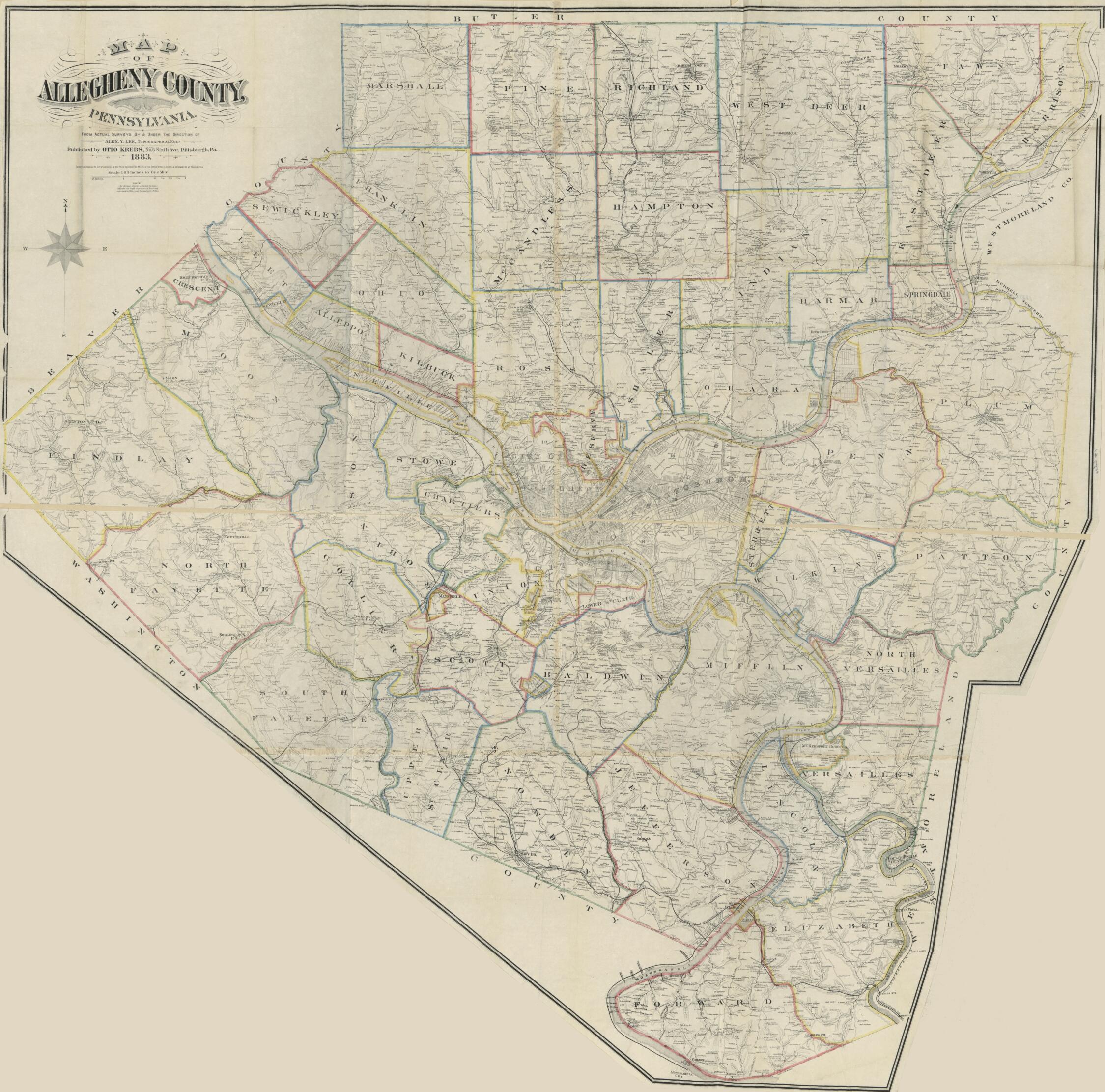 This old map of Map of Allegheny County, Pennsylvania : from Actual Surveys from 1883 was created by Otto Krebs, Alex. Y. Lee in 1883